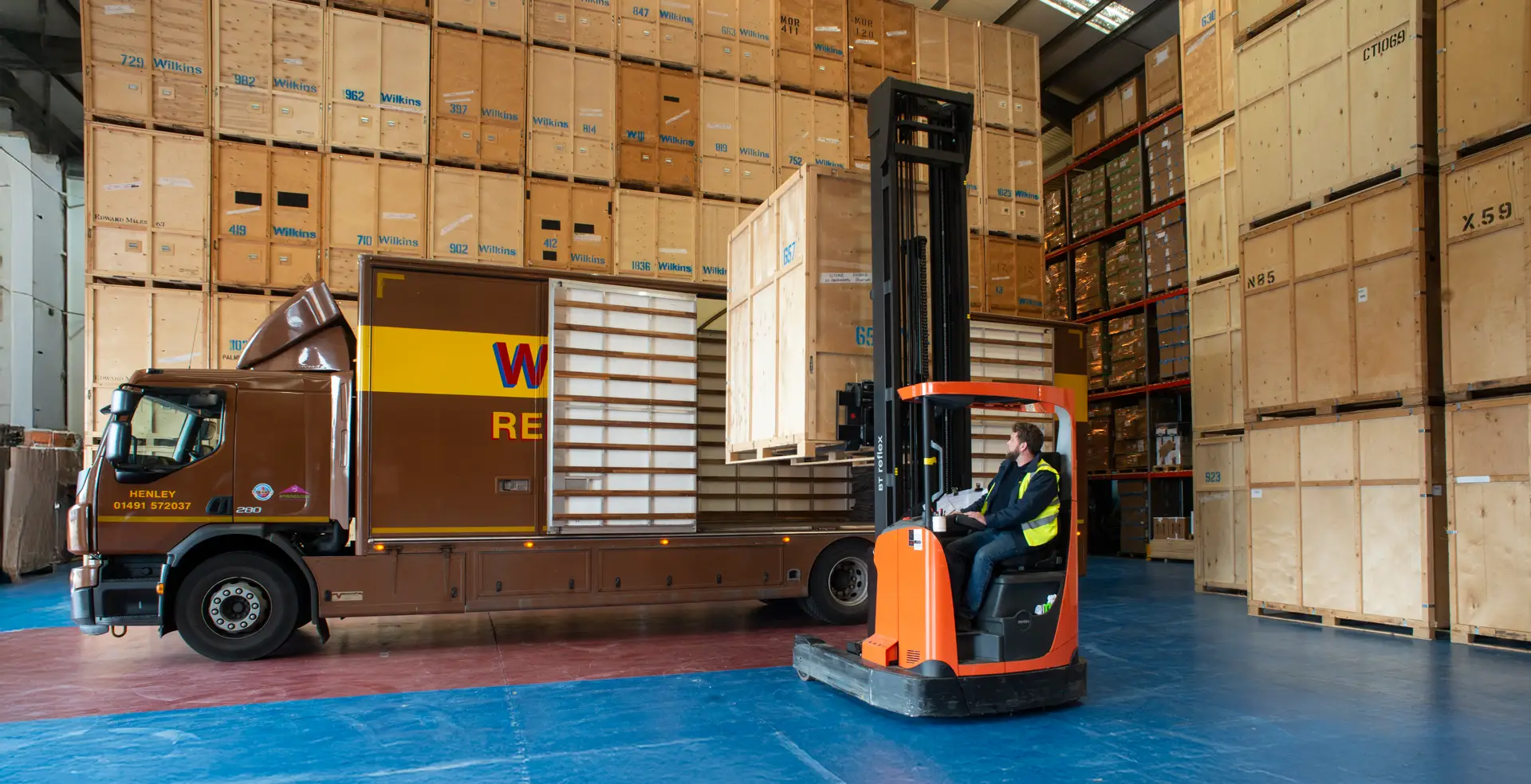 Wilkins warehouse storage with a folklift truck